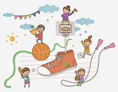 运动的学生们高清素材 卡通 壁纸 学生 封面 彩色手绘 插图 篮球 免抠png 设计图片 免费下载