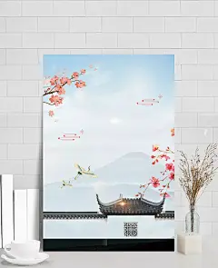 浅蓝色手绘清新传统节气立春中式庭院春天背景|手绘,清新,传统节气,立春,春天背景,春天,春季,雨水,浅蓝色,中式庭院,院墙