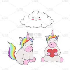 集插图独角兽孤立在白色。数字幻想的马,小马。给孩子们的小动物。卡通可爱的独角兽