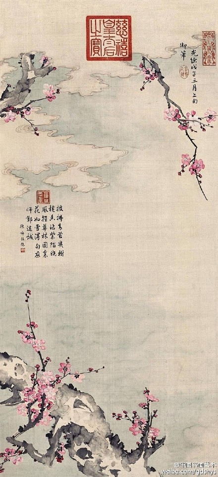 清 慈禧 ·《红梅》绢本 1888年作。...
