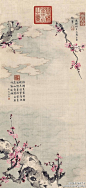 清 慈禧 ·《红梅》绢本 1888年作。 | 题识：“光绪戊子三月上旬御笔”。本幅徐郙题：“披拂青苔几树横，香沾紫陌晓风轻。华林围里香如雪，得句应师郑述诚。徐郙敬题。”