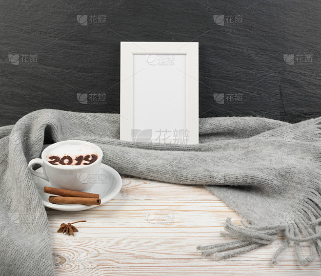 New year numbers 2019 on macchiato or latte cappuc