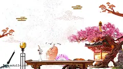 古风树祥云毛笔花伞图片png免抠元素装饰元素背景装饰免扣图片