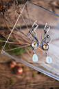 Silver dangle earrings Primrose - Citrine chalcedony earrings - Bohemian wire jewelry : Its like the primroses - the first flower of spring. Bright juicy citrine and tender cool chalcedony combined to create these beautiful earrings. This jewelry expresse