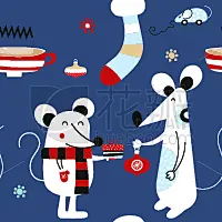 新年前夕,四方连续纹样,2020,贺卡,杯,模板,动物,儿童,吉祥物,幸福