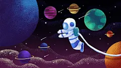 手绘高端大气创意彩色航天宇宙插画