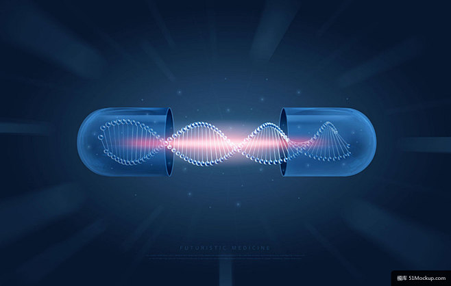 胶囊药丸螺旋基因科技蓝色未来医疗海报
