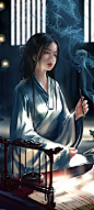 拿毛笔的古装美女 鬼刀