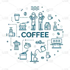 字母的咖啡概念与线图标集。
