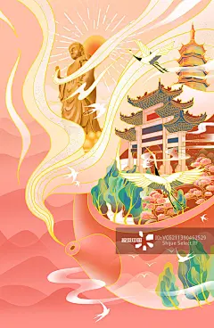 无锡印象主题插画图片素材