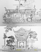 116张中国古建筑建构线稿图片黑白中国风古建筑亭台楼阁CG场景-淘宝网
