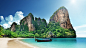 General 1920x1080 nature landscape mountains clouds Thailand trees forest sea sand beach boat palm trees house rock