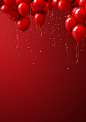 Confetti and red balloons in a red background with space for text, in the style of qing dynasty, 32k uhd, minimalist backgrounds, multilayered, dark red, metallic rotation, color gradient