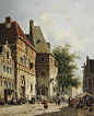 Adrianus Eversen (1818-1897) | Cityscapes painter : Dutch painter Adrianus Eversen portrayed the typical 19th century Dutch atmosphere in his work. As a member of Arti et Amicitiae he belonged to the so