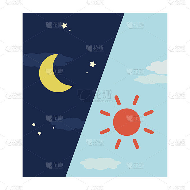 简单的夜晚和早晨的插图。长方形的图标。(左至夜晚和清晨)