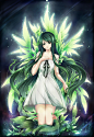 视频游戏的翅膀穿着长长的头发沙耶之歌植物的绿眼睛的视觉小说绿色头发的动漫女孩沙耶领骨裸露的肩膀/ 1000x1450壁纸