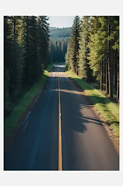 AI数字艺术摄影风森林环绕的公路-众图网