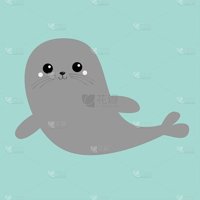 海狮。竖琴海豹幼崽。可爱的卡通人物。快乐动物集合。海海水。蓝色背景。孤立。平面设计