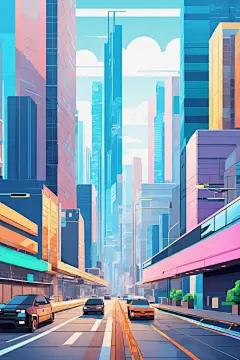 城镇漫画风赛博朋克风都市城市插画图片