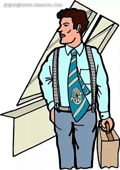 儿童手绘一个提着箱子的男人插画|卡通画|卡通人物|男人|男士|人物素材|人物图片|商务男士|矢量人物|矢量素材|手绘|职业人物