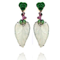 Fantasie Luscious Leaf Earrings by Wendy Yue. Attention to detail and sculptured settings are Wendy's trademark making each handcrafted piece a miniature work of art. These earrings feature 76.84ct of transulent carved Jade in the shape of a lucious leaf 