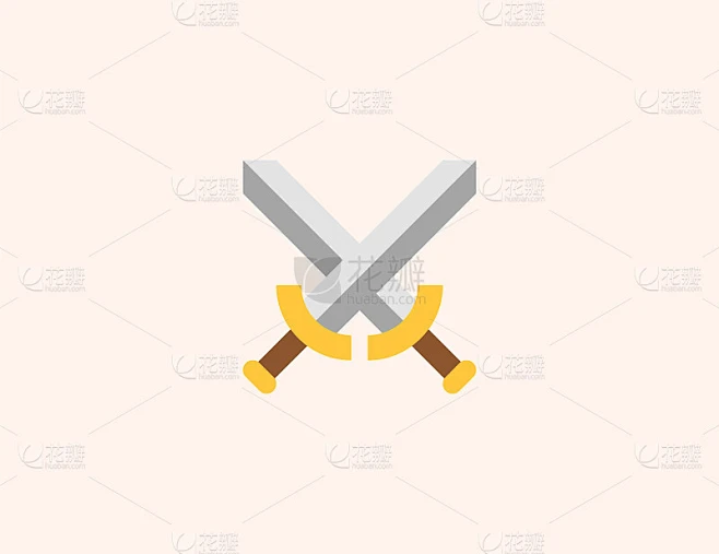 交叉剑矢量图标。孤立的剑平面插图符号-矢量素材-花瓣网