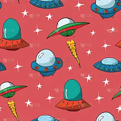 Ufo和外星人无缝模式。可爱的涂鸦太空飞船素描。手绘卡通矢量插图