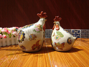 欧式田园风格陶瓷对鸡结婚礼物创意工艺品摆...