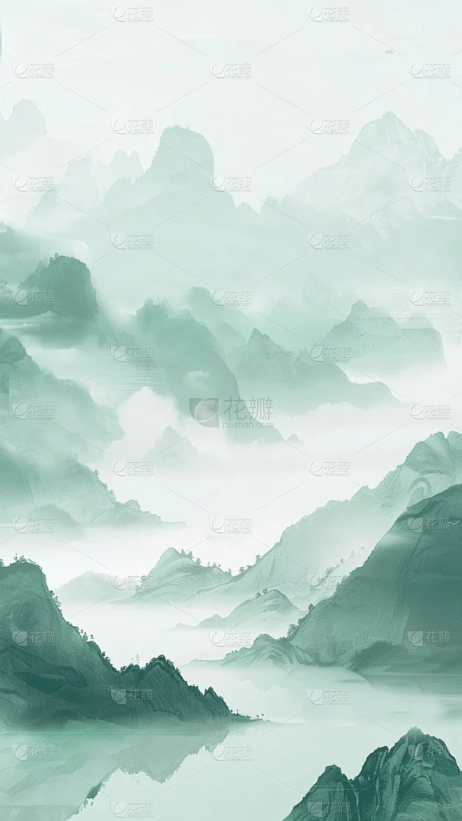 中国风通用春绿色古风山水云雾意境竖版图片素材素材-花瓣网