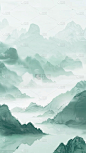 中国风通用春绿色古风山水云雾意境竖版图片素材