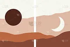 白天和夜晚的插画艺术。对立面，正面和负面，月亮和太阳，美丽和简单的墙壁艺术，海报和社交媒体模板准备复