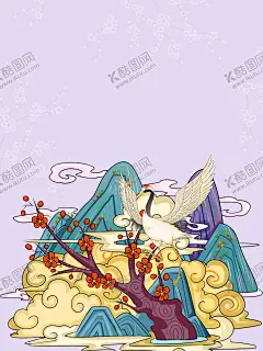中国风国潮手绘插画鹤 【酷图网】国潮,古风,中式插画,仙鹤,中国风,手绘,中秋
