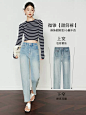 CHICJOJO九分牛仔裤女四面弹力2024春夏新款浅蓝高腰直筒休闲裤子-tmall.com天猫