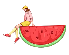 夏日扁平可爱坐在西瓜上的女孩夏至手绘插画