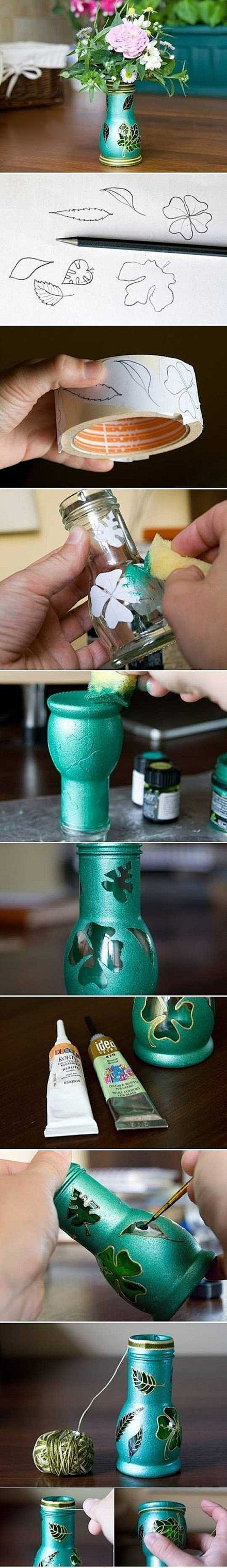 自制精致小花瓶，玻璃瓶颜料组合