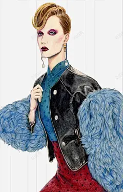 皮衣美女高清素材 彩色 手绘美女 时尚插画 免抠png 设计图片 免费下载