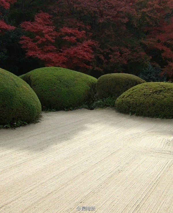 日本枯山水庭园  枯山水石庭跳脱出了树与...