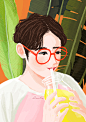 Paco_Yao 插画 原创 头像 男生男孩 型男帅哥小鲜肉 夏天夏季 眼镜 果汁饮料