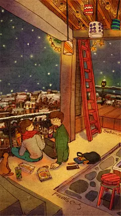 韩国插画师puuung的暖心爱情故事插画