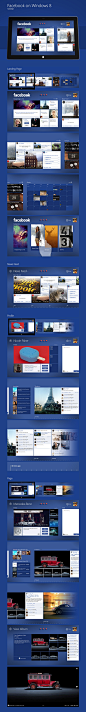 Facebook on Windows 8 " I was wondering why there is no Facebook app for Windows 8, so i decided to test my skills in Windows 8 app design :) This is personal concept project. All Photos used in design belong to their respective owners. "by Shal