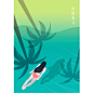 游泳潜水 热带植物 泳装美女 夏日休闲主题插画AI