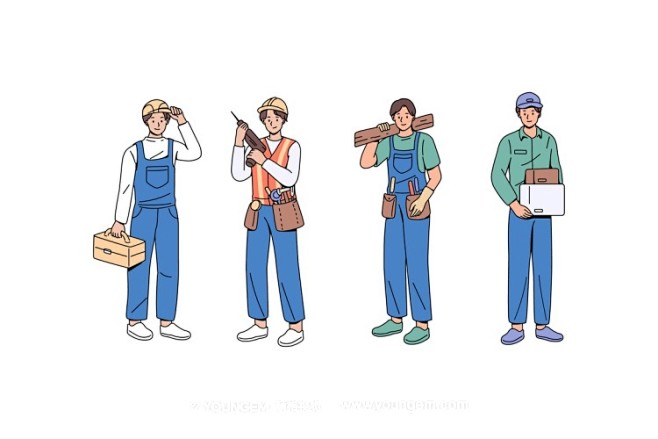 职业工种工人代表形象角色人物矢量插图插画...