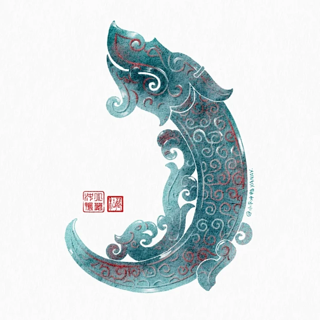 iPad水彩 | 文物·战国龙凤纹觿 - 小红书-花瓣网