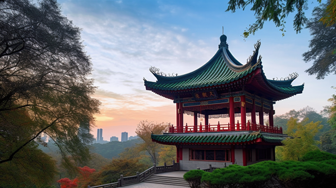 岳麓山爱晚亭城市长沙旅游景点风景摄影图