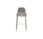 DORIS | BAR CHAIR : Doris bar chair looks like an upholstered accent chair on a tall frame. It features a rectangular shape, both on the back and a four tapered leg frame, accented by polished brass ferrules on the bottom. A deluxe look for a chic bar or 