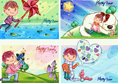 4款ai儿童节韩国插画矢量图矢量下载