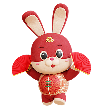 三维渲染中国农历传统新年卡通兔子3D插画...