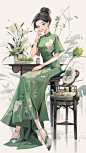 旗袍美人-绿色系