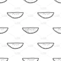 无缝模式手绘矢量图的切片西瓜。适合背景，纺织品设计，壁纸。卡通涂鸦风格的背面和白色的颜色。