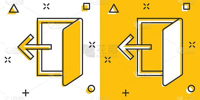 矢量卡通入口门图标漫画风格。出口门概念说明象形图。门口入口商业的splash效应概念。